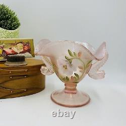 George Fenton 2002 Pink Stretch Glass Compote Dolphin Handles iridescent #52