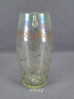 German Fritz Heckert Bohemian Style Gilt Floral Green Cypern Vase C. 1900