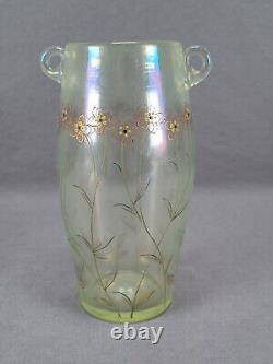 German Fritz Heckert Bohemian Style Gilt Floral Green Cypern Vase C. 1900