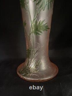 Gorgeous 1900's Mont Joye Cameo Muted Peach and Green Overlay Glass Vase