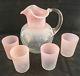 Gorgeous Antique Victorian Phoenix Webb Pink Opalescent Water Pitcher 4 Tumblers