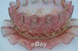 Gorgeous Antique Victorian Rose Iridescent Honeycomb Threaded Glass Dessert Set