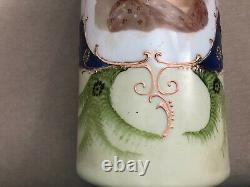 Gorgeous VICTORIAN Milk Glass Vase LADY PORTRAIT Enamel Bristol Bohemian