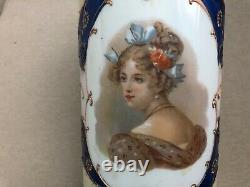 Gorgeous VICTORIAN Milk Glass Vase LADY PORTRAIT Enamel Bristol Bohemian