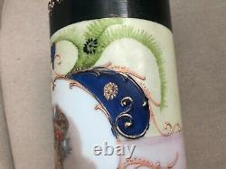 Gorgeous VICTORIAN Milk Glass Vase LADY PORTRAIT Enamel Bristol Bohemian