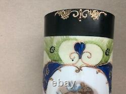 Gorgeous VICTORIAN Milk Glass Vase LADY PORTRAIT Enamel Bristol Bohemian