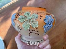 Gorgeous Victorian Art Glass Coralene Vase, Grape & Grape leaf Design Gorgeous Victorian Art Glass Coralene Vase, Grape & Grape leaf Design