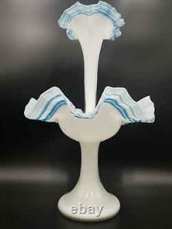 Gorgeous Victorian Art Glass White & Blue Cased Large Epergne Single 10.5 Horn