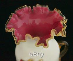 Gorgeous Victorian Stevens & Williams Vaseline Cranberry Vase Applied Acorns