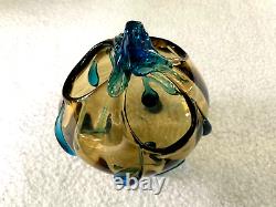 Gorgeous antique Stevens & Williams Stourbridge Art Glass Vase blue & amber