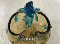 Gorgeous antique Stevens & Williams Stourbridge Art Glass Vase blue & amber