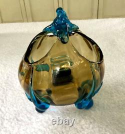 Gorgeous antique Stevens & Williams Stourbridge Art Glass Vase blue & amber