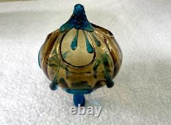 Gorgeous antique Stevens & Williams Stourbridge Art Glass Vase blue & amber