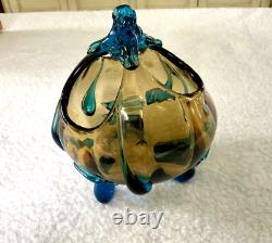 Gorgeous antique Stevens & Williams Stourbridge Art Glass Vase blue & amber