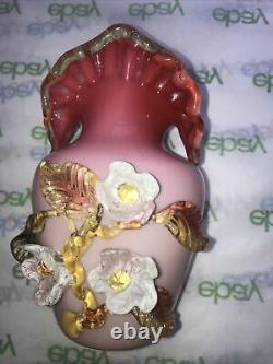 Gorgeous (fenton) Hand Blown Cased Art Glass Vase! Applied Flowers, Ruffled