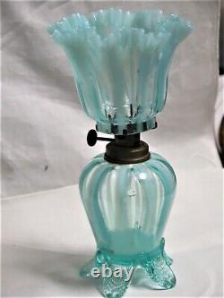 H 393 V Rare Victorian Art Glass Miniature Oil Lamp 7 1/2H X FINE MINT