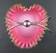 Heart Shape Sweetmeat Dish Antique Pink Art Glass Amber Trim Epns Frame