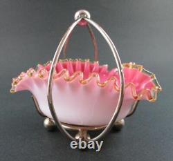 HEART shape SWEETMEAT Dish Antique PINK Art Glass AMBER trim EPNS Frame