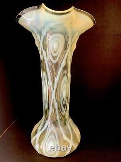 HUGE RARE VICTORIAN ART NOUVEAU OPALESCENT URANIUM VASELINE GLASS VASE 30.5 a/f