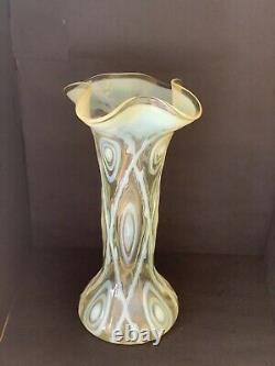 HUGE RARE VICTORIAN ART NOUVEAU OPALESCENT URANIUM VASELINE GLASS VASE 30.5 a/f