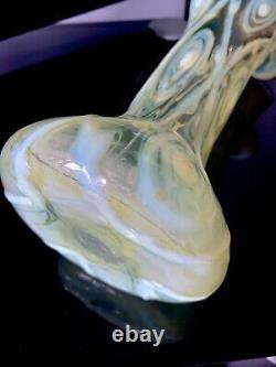 HUGE RARE VICTORIAN ART NOUVEAU OPALESCENT URANIUM VASELINE GLASS VASE 30.5 a/f