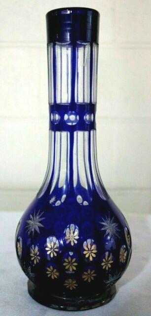 Hand Made Victorian Bohemian Moser Cobalt Blue Cut Glass Overlay Hookah Base