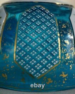 Hand Made Vintage Victorian Bohemian Moser Cut Glass Overlay Butter Dish & Tray