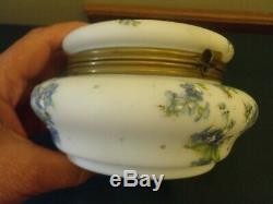 Hand Painted Wavecrest Hinged Blown Dresser Jar Box w Flowers