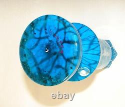 Handpainted Enamel Mary Gregory Victorian Era Girl Mottled Blown Blue Glass Vase