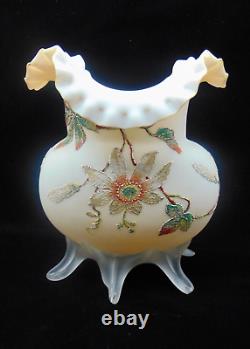 Harrach Antique Victorian Passion Flower Art Glass Vase with Hand Painted Frit