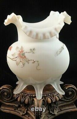 Harrach Antique Victorian Passion Flower Art Glass Vase with Hand Painted Frit