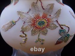 Harrach Antique Victorian Passion Flower Art Glass Vase with Hand Painted Frit