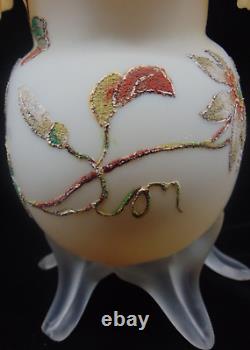 Harrach Antique Victorian Passion Flower Art Glass Vase with Hand Painted Frit