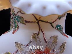 Harrach Antique Victorian Passion Flower Art Glass Vase with Hand Painted Frit