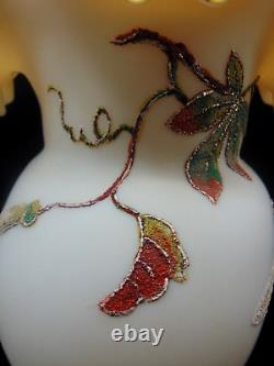 Harrach Antique Victorian Passion Flower Art Glass Vase with Hand Painted Frit