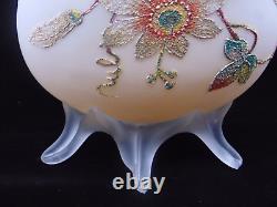 Harrach Antique Victorian Passion Flower Art Glass Vase with Hand Painted Frit