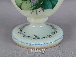 Harrach Bohemian Hand Enameled Butterfly Floral Uranium Opaline Glass Vase