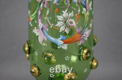 Harrach Bohemian Hand Enameled Floral Scrollwork Medieval Knight Glass Vase A