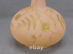 Harrach Bohemian Hand Enameled Gold Floral Peach Blow 10 1/2 Inch Vase C. 1880s