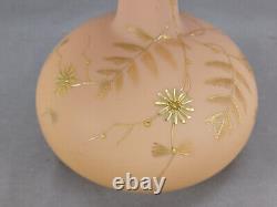 Harrach Bohemian Hand Enameled Gold Floral Peach Blow 10 1/2 Inch Vase C. 1880s