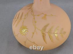 Harrach Bohemian Hand Enameled Gold Floral Peach Blow 10 1/2 Inch Vase C. 1880s