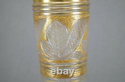 Harrach Gold Encrusted & Cut Leaf Design Hand Blown 15 1/2 Inch Glass Vase 1870s