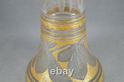 Harrach Gold Encrusted & Cut Leaf Design Hand Blown 15 1/2 Inch Glass Vase 1870s