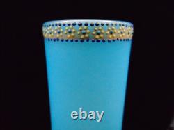 Harrach Victorian Blue Enameled POINTILLISM Dragonfly & Floral Art Glass Vase Harrach Victorian Blue Enameled POINTILLISM Dragonfly & Floral Art Glass Vase
