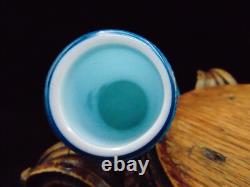 Harrach Victorian Blue Enameled POINTILLISM Dragonfly & Floral Art Glass Vase Harrach Victorian Blue Enameled POINTILLISM Dragonfly & Floral Art Glass Vase