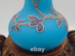 Harrach Victorian Blue Enameled POINTILLISM Dragonfly & Floral Art Glass Vase Harrach Victorian Blue Enameled POINTILLISM Dragonfly & Floral Art Glass Vase