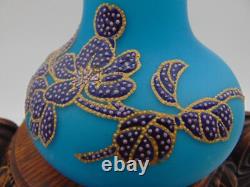 Harrach Victorian Blue Enameled POINTILLISM Dragonfly & Floral Art Glass Vase Harrach Victorian Blue Enameled POINTILLISM Dragonfly & Floral Art Glass Vase