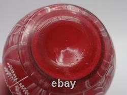 Harrach Victorian RED Enameled Dragonfly & Floral Art Glass Vase Applied Handle
