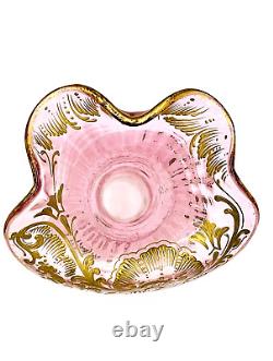 Harrachov Jack In The Pulpit Blown Glass Vase Pink With Gold Enamel Bohemian Czech