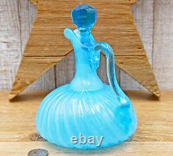 Hobbs, Brockunier #333 Satina Swirl Glass Cruet Antique 1887 Sapphire / Blue